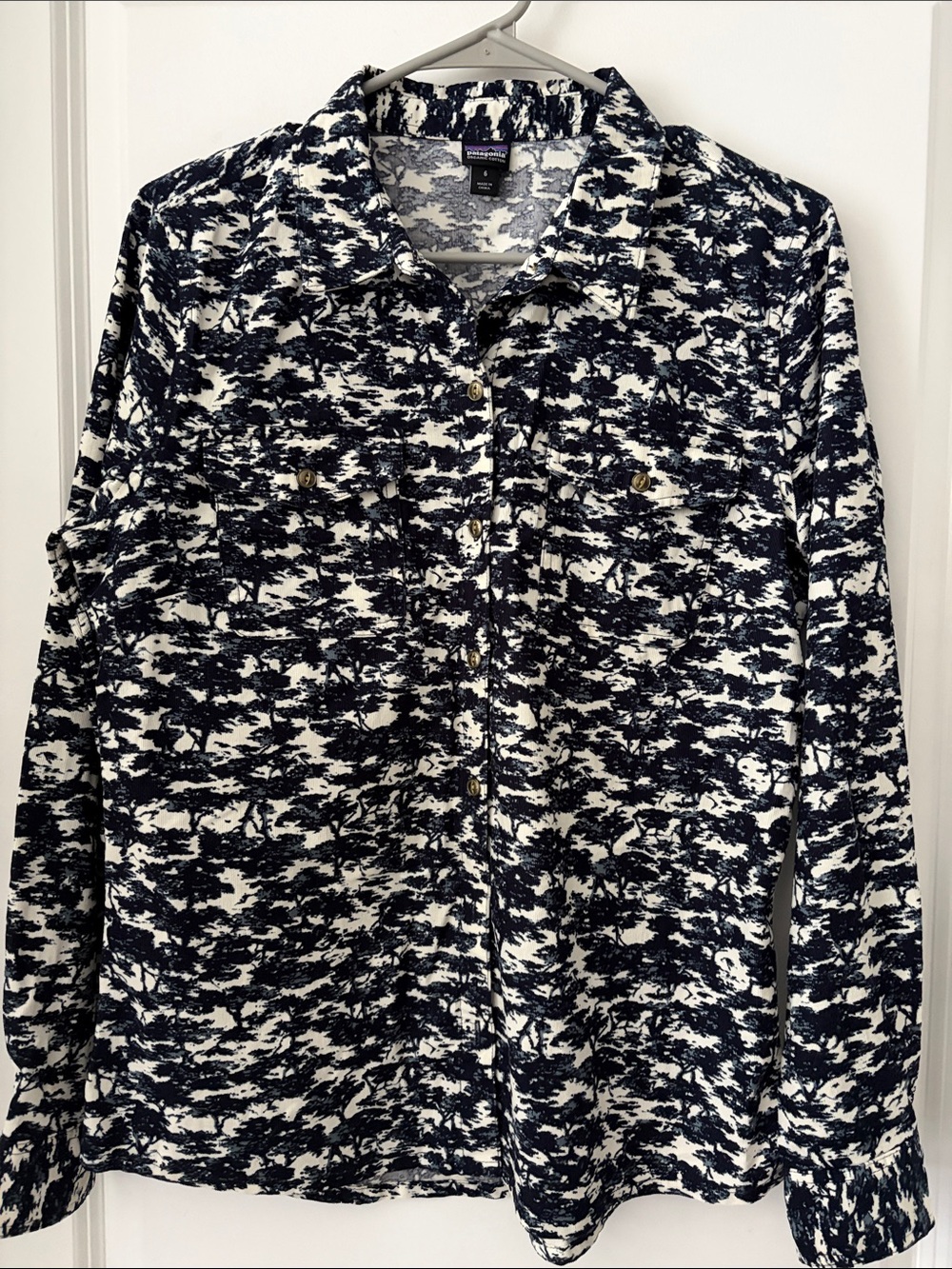 Patagonia Organic Cotton Micro Cord Long-Sleeve Navy & White Button Down Shirt